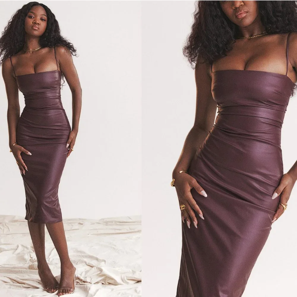 jalena lace-up back faux leather cocktail dress Cocoa Faux Leather Strapless A-line Mini Dress main image 1
